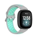 For Fitbit Versa 3 Two-Color Perforated Breathable Silicone Watch Band(Grey+Teal)