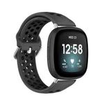 For Fitbit Versa 3 Two-Color Perforated Breathable Silicone Watch Band(Black+Black)