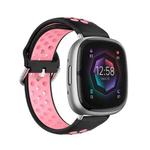 For Fitbit Sense 2 Two-Color Perforated Breathable Silicone Watch Band(Black+Pink)