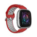 For Fitbit Sense 2 Two-Color Perforated Breathable Silicone Watch Band(Red+Grey)