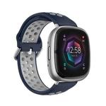For Fitbit Sense 2 Two-Color Perforated Breathable Silicone Watch Band(Dark Blue+Grey)