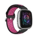 For Fitbit Sense Two-Color Perforated Breathable Silicone Watch Band(Black+Rose Red)