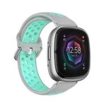 For Fitbit Sense Two-Color Perforated Breathable Silicone Watch Band(Grey+Teal)