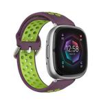 For Fitbit Sense Two-Color Perforated Breathable Silicone Watch Band(Purple+Lime)