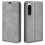 For Sony Xperia 5 IV Retro-skin Magnetic Suction Leather Phone Case(Grey)