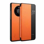 For Huawei Mate 40 Pro Suteni Genuine Leather Side Window View Smart Phone Case(Orange)