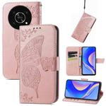 For Huawei nova Y90 Butterfly Love Flower Embossed Horizontal Flip Leather Case with Bracket / Card Slot / Wallet / Lanyard(Rose Gold)