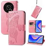 For Huawei nova Y90 Butterfly Love Flower Embossed Horizontal Flip Leather Case with Bracket / Card Slot / Wallet / Lanyard(Pink)