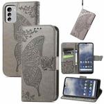 For Nokia G60 Butterfly Love Flower Embossed Horizontal Flip Leather Case with Bracket / Card Slot / Wallet / Lanyard(Gray)