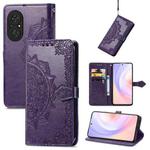 For Honor 50 SE / Huawei Nova 9 Se Mandala Flower Embossed Leather Phone Case(Purple)