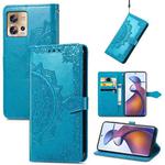 For Motorola Edge 30 Fusion Mandala Flower Embossed Leather Phone Case(Blue)