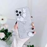 For iPhone 14 Pro Max 3D Pearl Bow Rose Glitter Epoxy TPU Phone Case(White)