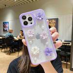 For iPhone 14 Pro 3D Bow Flowers Glitter Epoxy TPU Phone Case(Purple)