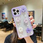 For iPhone 13 3D Bow Flowers Glitter Epoxy TPU Phone Case(Purple)