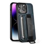 For iPhone 12 Pro Max Suteni H13 Card Wallet Wrist Strap Holder PU Phone Case(Blue)