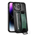 For iPhone 13 Pro Max Suteni H13 Card Wallet Wrist Strap Holder PU Phone Case(Black)