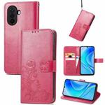 For Huawei Enjoy 50 / nova Y70 Four-leaf Clasp Embossed Leather Phone Case(Magenta)
