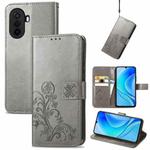 For Huawei Enjoy 50 / nova Y70 Four-leaf Clasp Embossed Leather Phone Case(Gray)