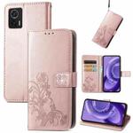 For Motorola Edge 30 Neo Four-leaf Clasp Embossed Leather Phone Case(Rose Gold)