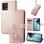 For Motorola Moto G72 Four-leaf Clasp Embossed Leather Phone Case(Rose Gold)