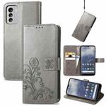 For Nokia G60 Four-leaf Clasp Embossed Leather Phone Case(Gray)