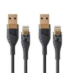 2pcs 2.4A USB to 8 Pin Transparent Fast Charging Data Cable, Length: 1m(Black)