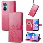 For OPPO A97 5G Four-leaf Clasp Embossed Buckle Leather Phone Case(Magenta)