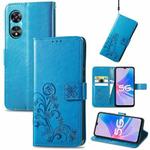For OPPO A97 5G Four-leaf Clasp Embossed Buckle Leather Phone Case(Blue)