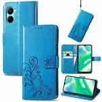 For Realme C33 Four-leaf Clasp Embossed Buckle Leather Phone Case(Blue)