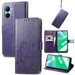 For Realme C33 Four-leaf Clasp Embossed Buckle Leather Phone Case(Purple)