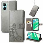For Realme C33 Four-leaf Clasp Embossed Buckle Leather Phone Case(Gray)