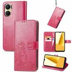 For vivo Y16 Four-leaf Clasp Embossed Buckle Leather Phone Case(Magenta)