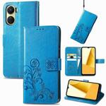 For vivo Y16 Four-leaf Clasp Embossed Buckle Leather Phone Case(Blue)