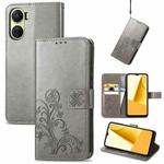 For vivo Y16 Four-leaf Clasp Embossed Buckle Leather Phone Case(Gray)