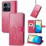 For vivo Y77 5G Global Four-leaf Clasp Embossed Buckle Leather Phone Case(Magenta)