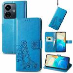 For vivo Y77 5G Global Four-leaf Clasp Embossed Buckle Leather Phone Case(Blue)