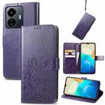 For vivo Y77 5G Global Four-leaf Clasp Embossed Buckle Leather Phone Case(Purple)