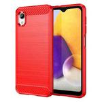 For Samsung Galaxy A22e Brushed Texture Carbon Fiber TPU Phone Case(Red)