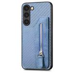 For Samsung Galaxy S23 5G Carbon Fiber Flip Zipper Wallet Phone Case(Blue)