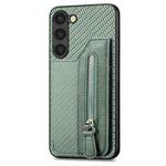 For Samsung Galaxy S23 5G Carbon Fiber Flip Zipper Wallet Phone Case(Green)