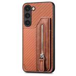 For Samsung Galaxy S23+ 5G Carbon Fiber Flip Zipper Wallet Phone Case(Brown)
