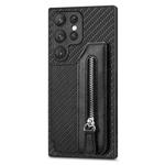 For Samsung Galaxy S23 Ultra 5G Carbon Fiber Flip Zipper Wallet Phone Case(Black)