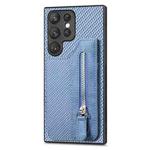 For Samsung Galaxy S23 Ultra 5G Carbon Fiber Flip Zipper Wallet Phone Case(Blue)