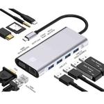 JUNSUNMAY 11 in 1 Type-C to 4K HDMI + VGA +RJ45 Docking Station Adapter PD Quick Charge Hub