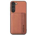 For Samsung Galaxy S23 5G Carbon Fiber Magnetic Card Bag Phone Case(Brown)