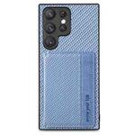 For Samsung Galaxy S23 Ultra 5G Carbon Fiber Magnetic Card Bag Phone Case(Blue)