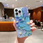 For iPhone 13 Pro Gold Foil Oil Painting Epoxy TPU Phone Case(Blue Purple flowers1)