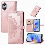 For OPPO  A17 Mandala Flower Embossed Leather Phone Case(Rose Gold)