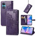 For OPPO A97 5G Mandala Flower Embossed Leather Phone Case(Purple)