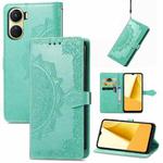 For vivo Y16 Mandala Flower Embossed Leather Phone Case(Green)